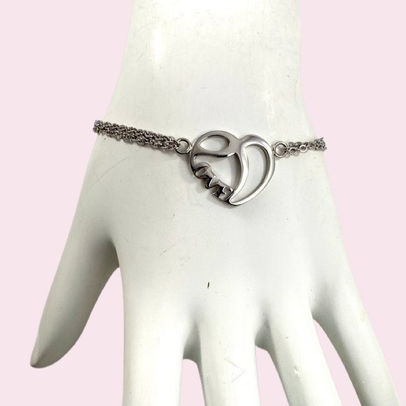 Double Heart Love Graphic Bracelet Child Size Stainless Steel - Picture 2 of 3